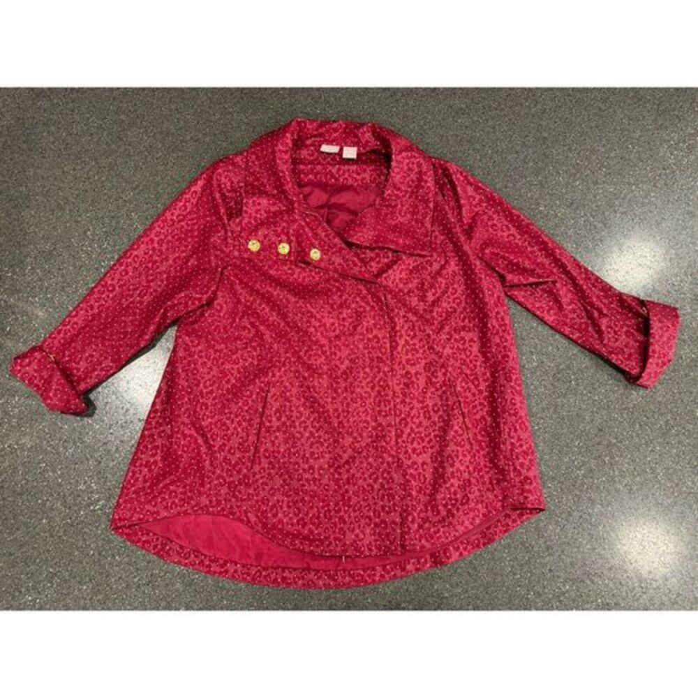 Chicos ZenergyBurgundy Polka For‎ Cheetah Print Button Zip Jacket Size 2
